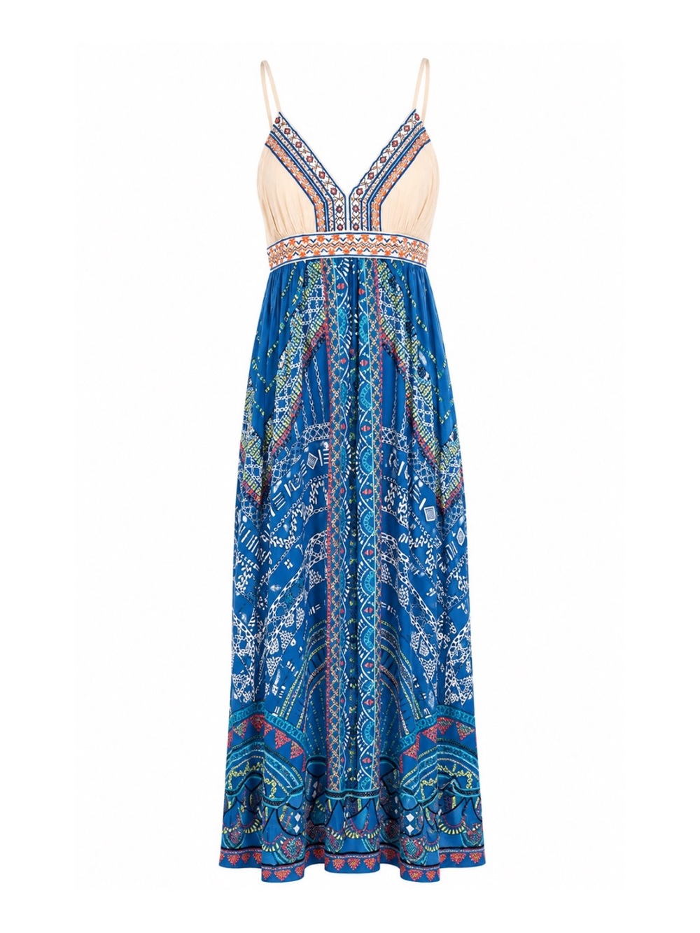 NWOT Flying Tomato Blue & Cream Boho Embroidered Maxi Dress Womens M